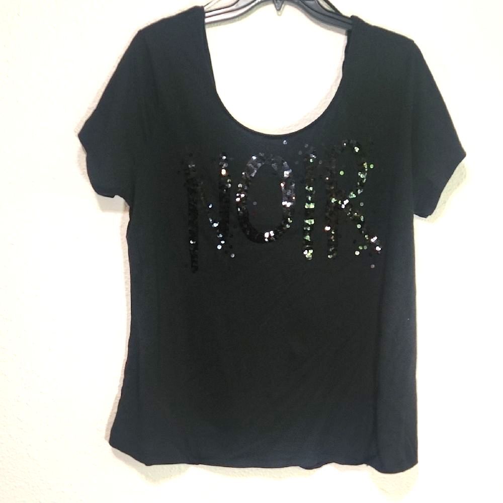 Rock & Republic Black Sequin Embellished With NOIR Women's Top Size 2XL